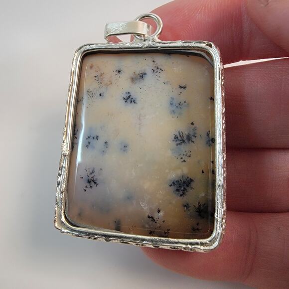 Necklace Pendants Dendritic Agate Handmade Jewelry in Sterling Silver Rectangle - Picture 4 of 10